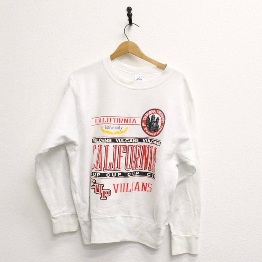 Vintage 80s California PA Vulcans White Sweatshirt Mens Large NCAA